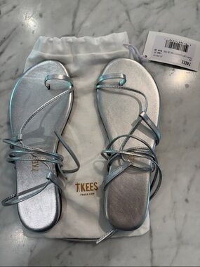 TKEES Metallic Silver Lace-Up Flat Sandals